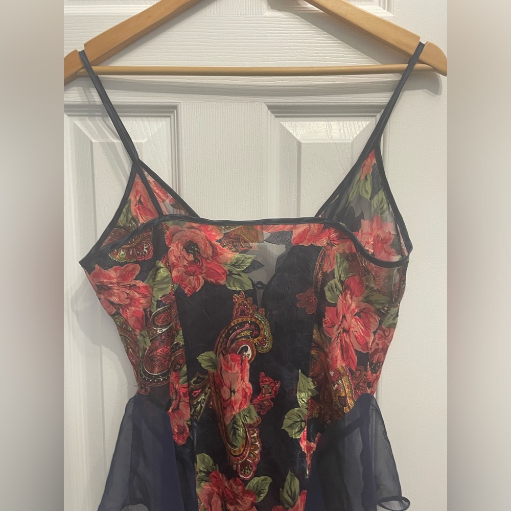 Victoria's Secret Red and Blue Sexy Chemise Sheer Teddy with Floral Design - Picture 9 of 9